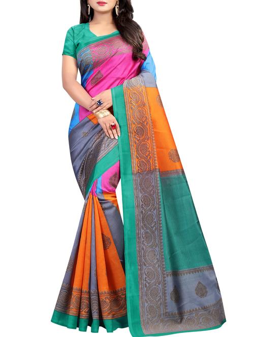color block printed saree with blouse - 15729154 - Standard Image - 1