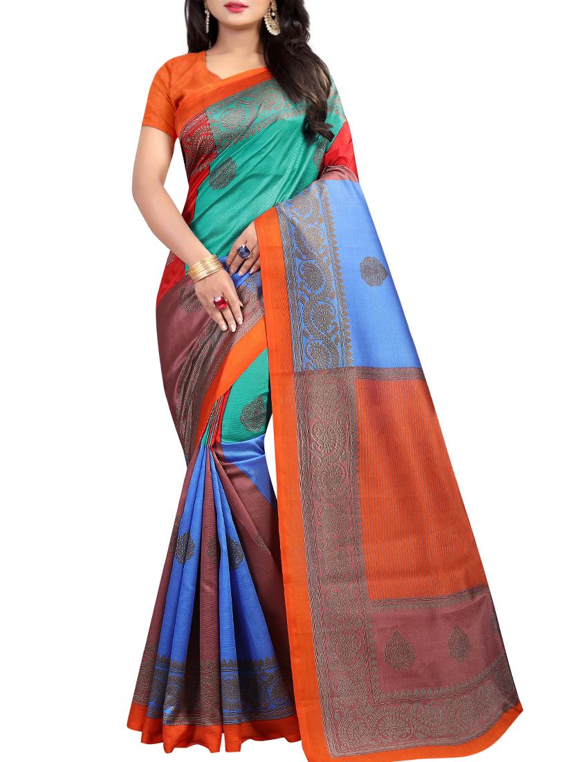 color block printed saree with blouse - 15729155 - Zoom Image - 1