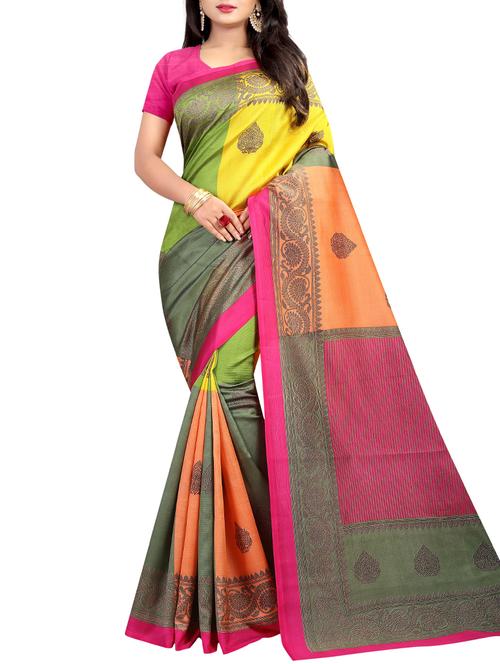 color block printed saree with blouse - 15729156 - Standard Image - 1