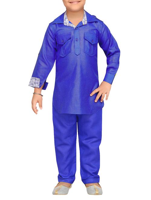 light blue cotton pathani kurta set - 15729157 - Standard Image - 1