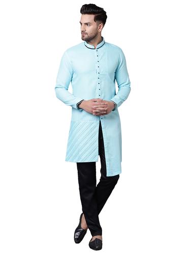 blue cotton asymmetric kurta pyjama set - 15729222 - Very Small Image - 1