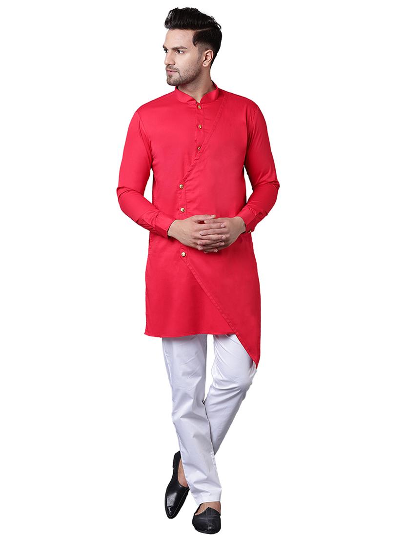 red cotton kurta pyjama set - 15729229 - Zoom Image - 1