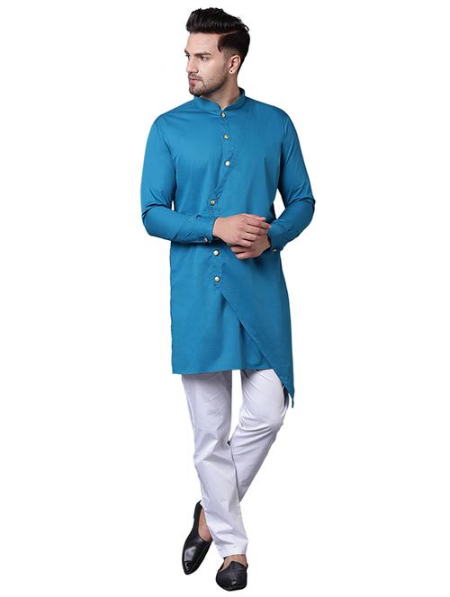 blue cotton kurta pyjama set - 15729230 - Standard Image - 1