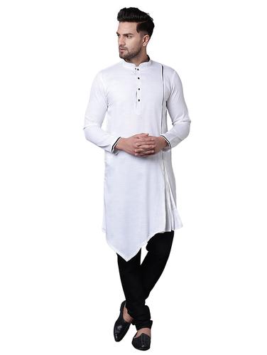 white cotton asymmetric kurta pyjama set - 15729236 - Very Small Image - 1