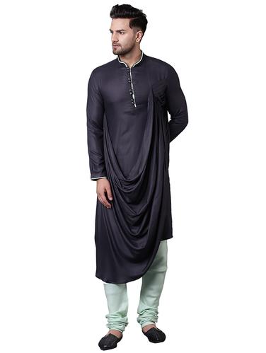 grey rayon asymmetric kurta pyjama set - 15729247 - Very Small Image - 1