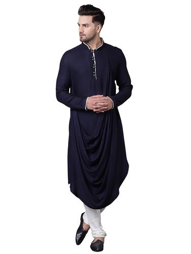 navy blue rayon asymmetric kurta pyjama set - 15729248 - Very Small Image - 1