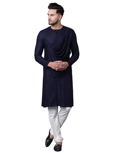 navy blue rayon kurta pyjama set - 15729251 - Very Small Image - 1