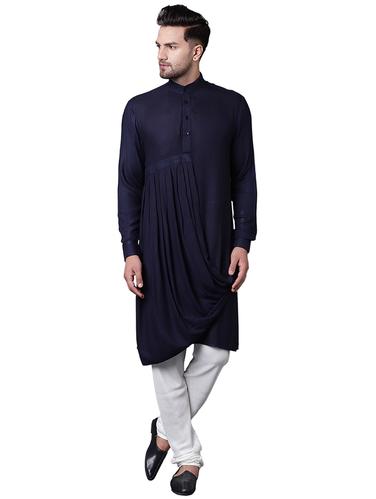navy blue rayon kurta pyjama set - 15729254 - Very Small Image - 1