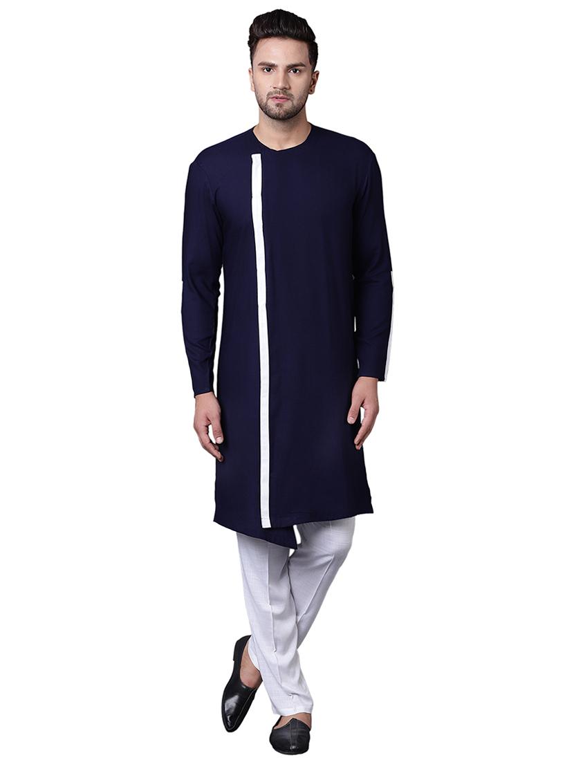 navy blue rayon kurta pyjama set - 15729263 - Zoom Image - 1