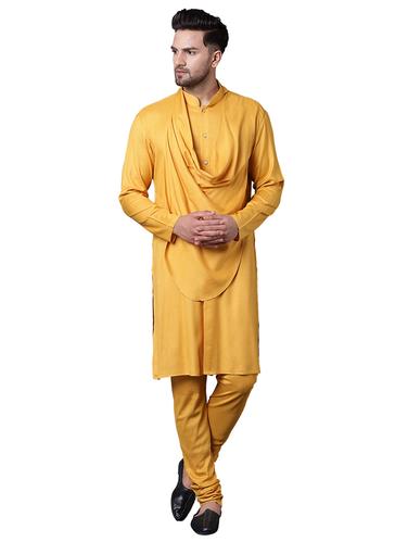 yellow rayon kurta pyjama set - 15729266 - Very Small Image - 1
