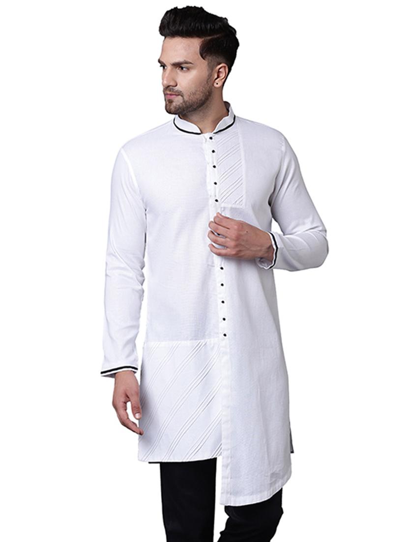white cotton asymmetric kurta - 15729268 - Zoom Image - 1