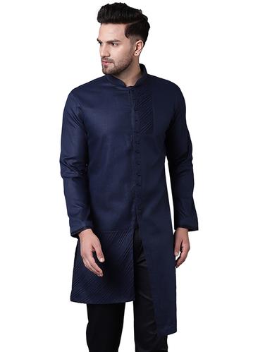 navy blue cotton asymmetric kurta - 15729269 - Very Small Image - 1