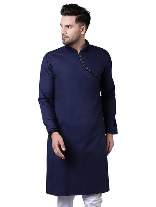 navy blue cotton long kurta - 15729270 - Standard Image - 1