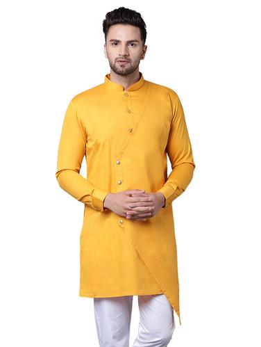 yellow cotton asymmetric kurta - 15729273 - Very Small Image - 1
