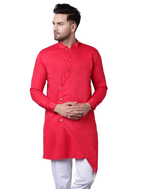 red cotton asymmetric kurta - 15729274 - Standard Image - 1