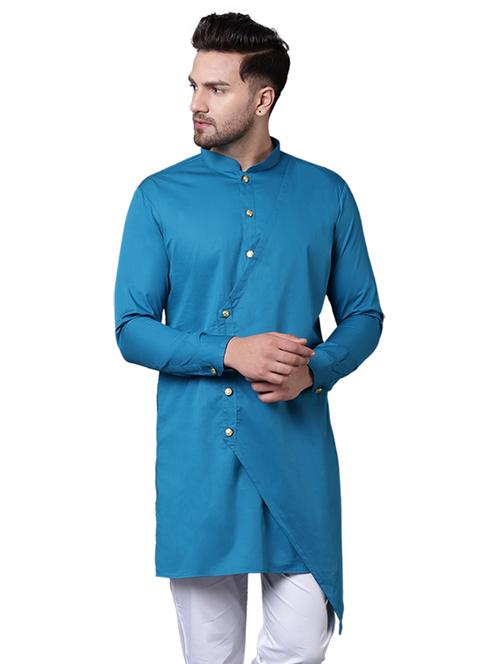 blue cotton asymmetric kurta - 15729275 - Standard Image - 1