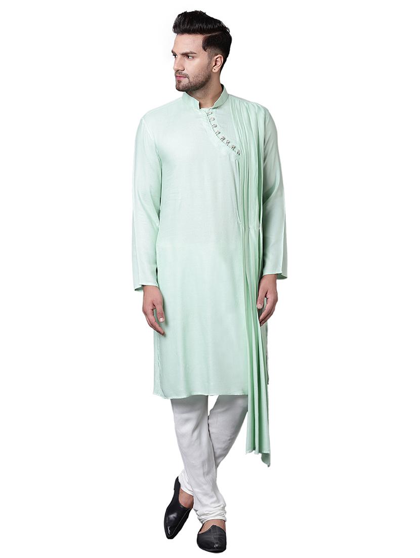 green rayon long kurta - 15729276 - Zoom Image - 1