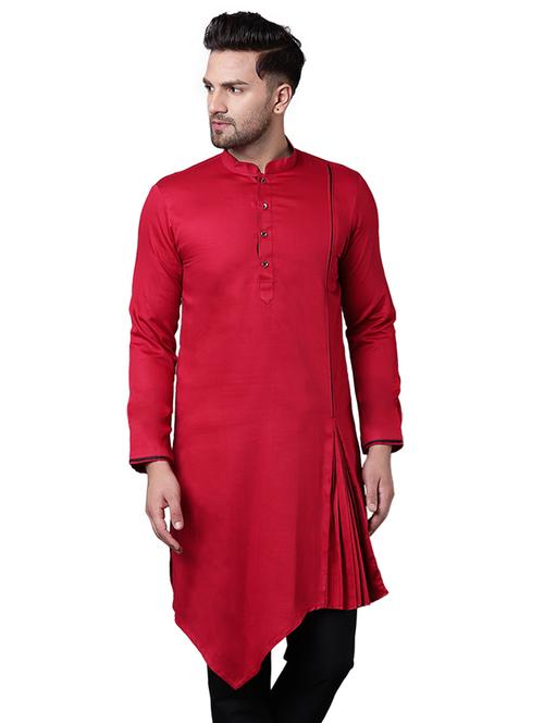 red cotton asymmetric kurta - 15729279 - Standard Image - 1
