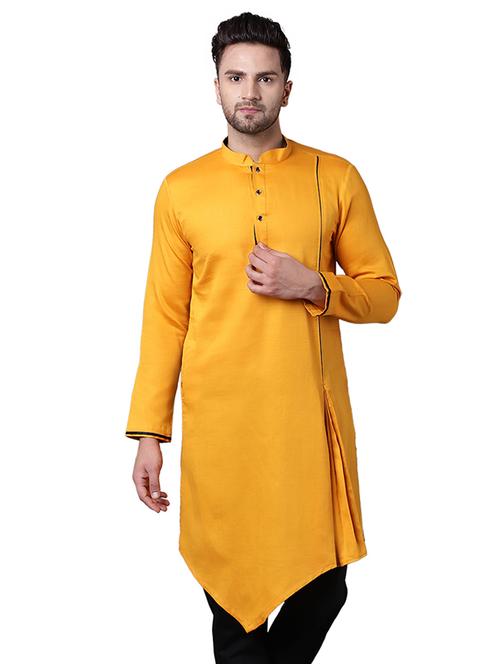yellow cotton asymmetric kurta - 15729280 - Standard Image - 1