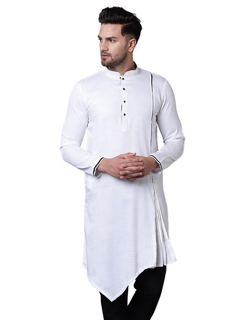 white cotton asymmetric kurta - 15729281 - Zoom Image - 1