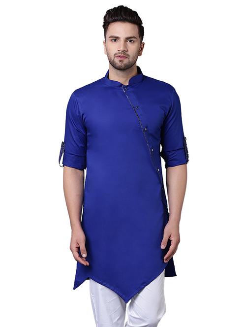 blue cotton asymmetric kurta - 15729286 - Standard Image - 1