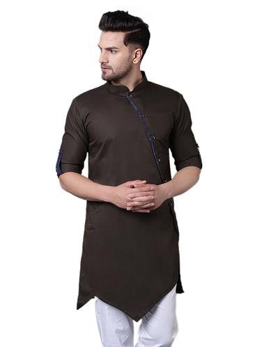 brown cotton asymmetric kurta - 15729287 - Very Small Image - 1