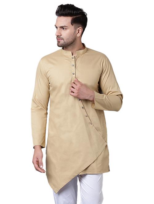beige cotton asymmetric kurta - 15729288 - Standard Image - 1