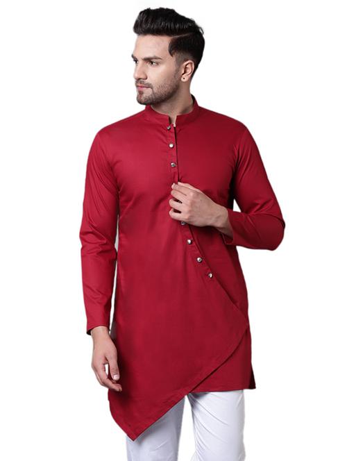 red cotton asymmetric kurta - 15729289 - Standard Image - 1
