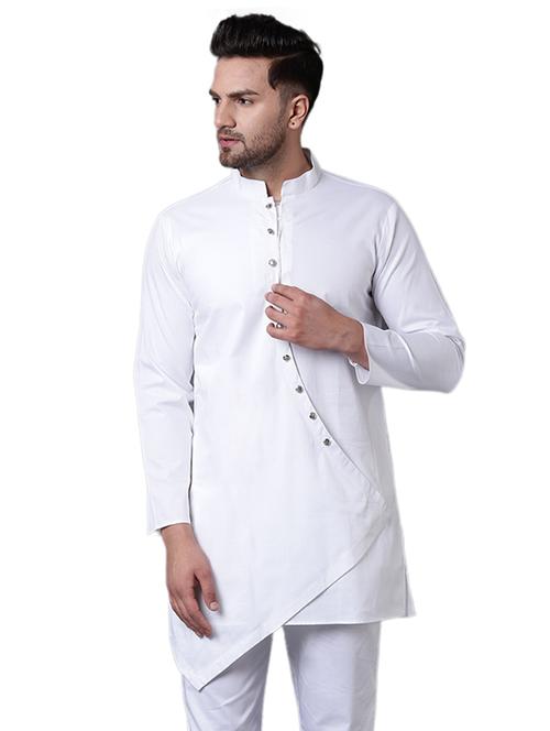 white cotton asymmetric kurta - 15729290 - Standard Image - 1