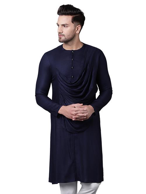 navy blue rayon long kurta - 15729296 - Standard Image - 1