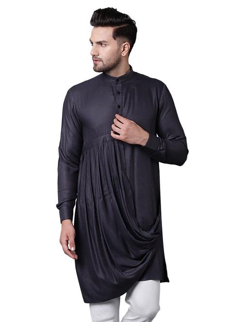 grey rayon long kurta - 15729298 - Standard Image - 1