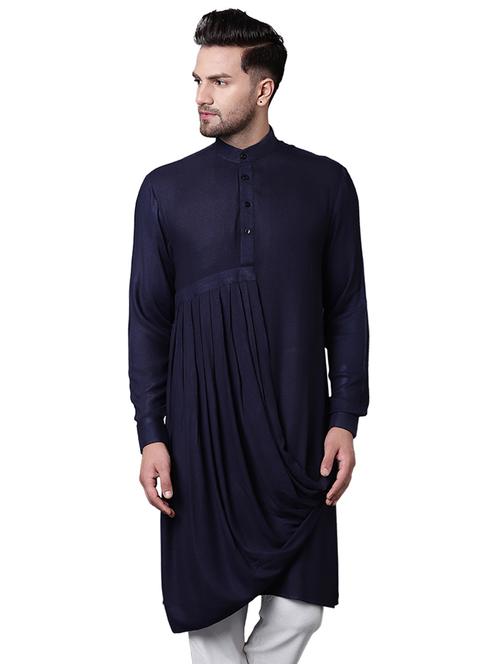 navy blue rayon long kurta - 15729299 - Standard Image - 1