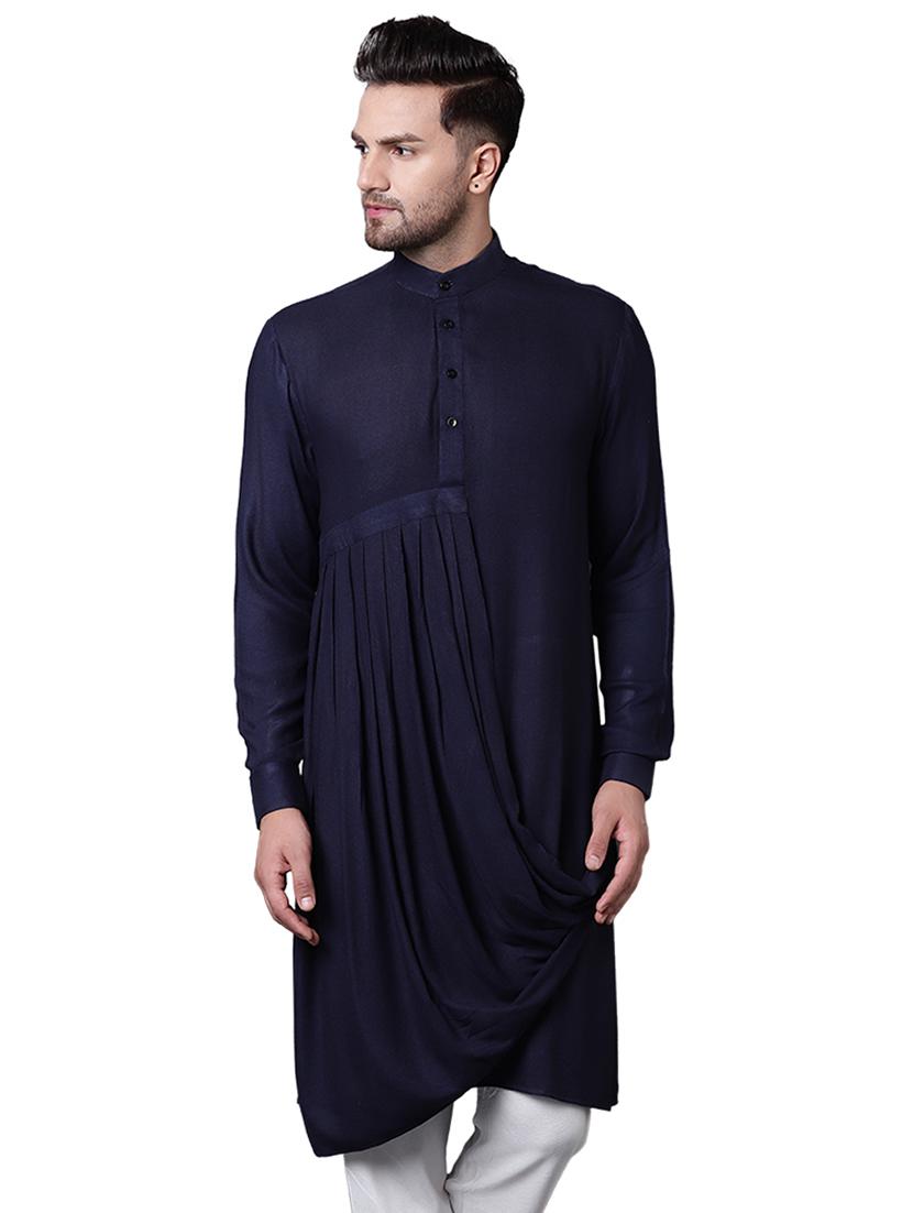 navy blue rayon long kurta - 15729299 - Zoom Image - 1