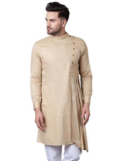 beige cotton asymmetric kurta - 15729300 - Standard Image - 1