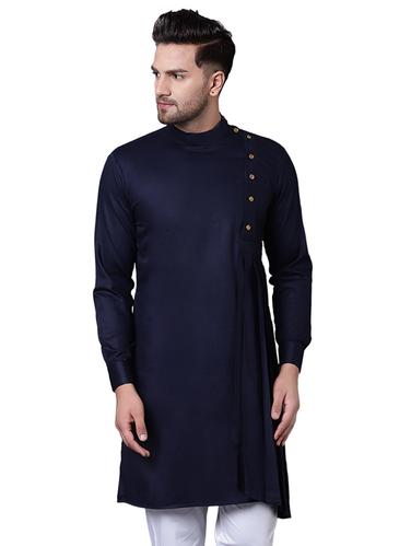 navy blue cotton asymmetric kurta - 15729301 - Very Small Image - 1