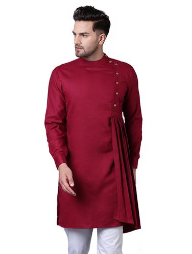 red cotton asymmetric kurta - 15729302 - Very Small Image - 1