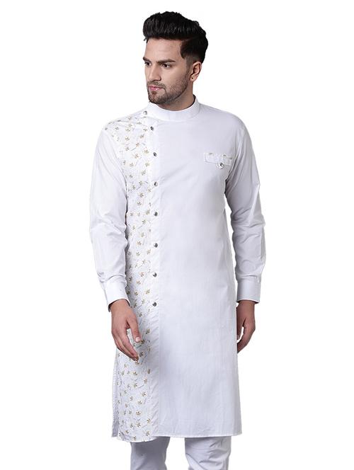 white cotton long kurta - 15729303 - Standard Image - 1
