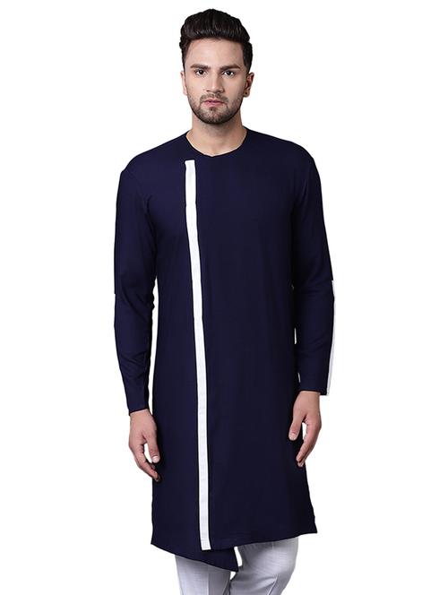 navy blue rayon asymmetric kurta - 15729308 - Standard Image - 1