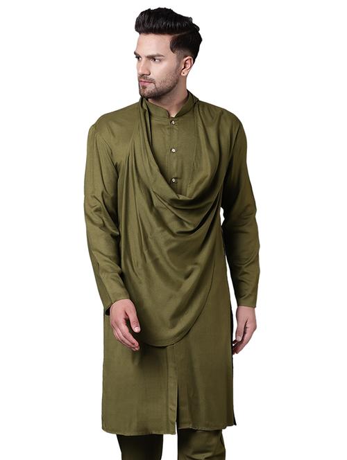 green rayon long kurta - 15729309 - Standard Image - 1