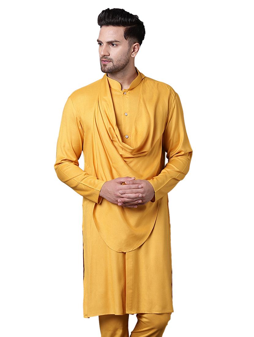 yellow rayon long kurta - 15729311 - Zoom Image - 1