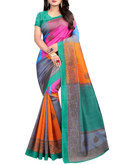 color block printed saree with blouse - 15729404 - Standard Image - 1