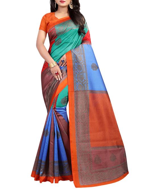 color block printed saree with blouse - 15729405 - Standard Image - 1