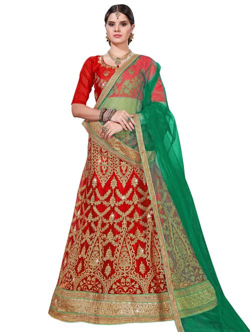 Gold embroidered a-line lehenga - 15729417 - Standard Image - 1