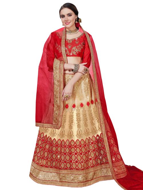 Gold embroidered a-line lehenga - 15729418 - Standard Image - 1
