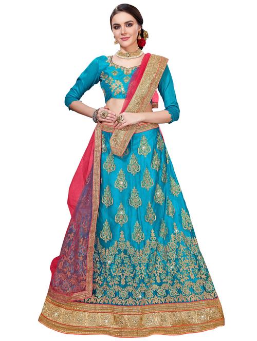 Gold embroidered a-line lehenga - 15729420 - Standard Image - 1