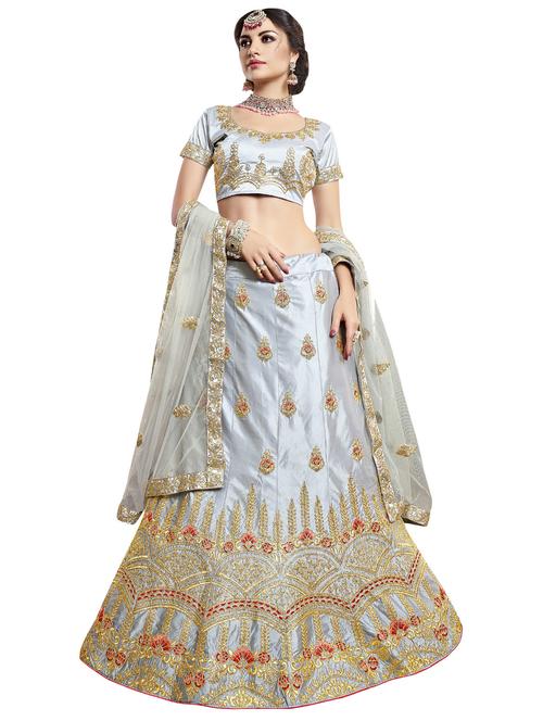 Gold embroidered a-line lehenga - 15729422 - Standard Image - 1