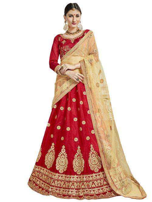 Gold embroidered a-line lehenga - 15729429 - Standard Image - 1