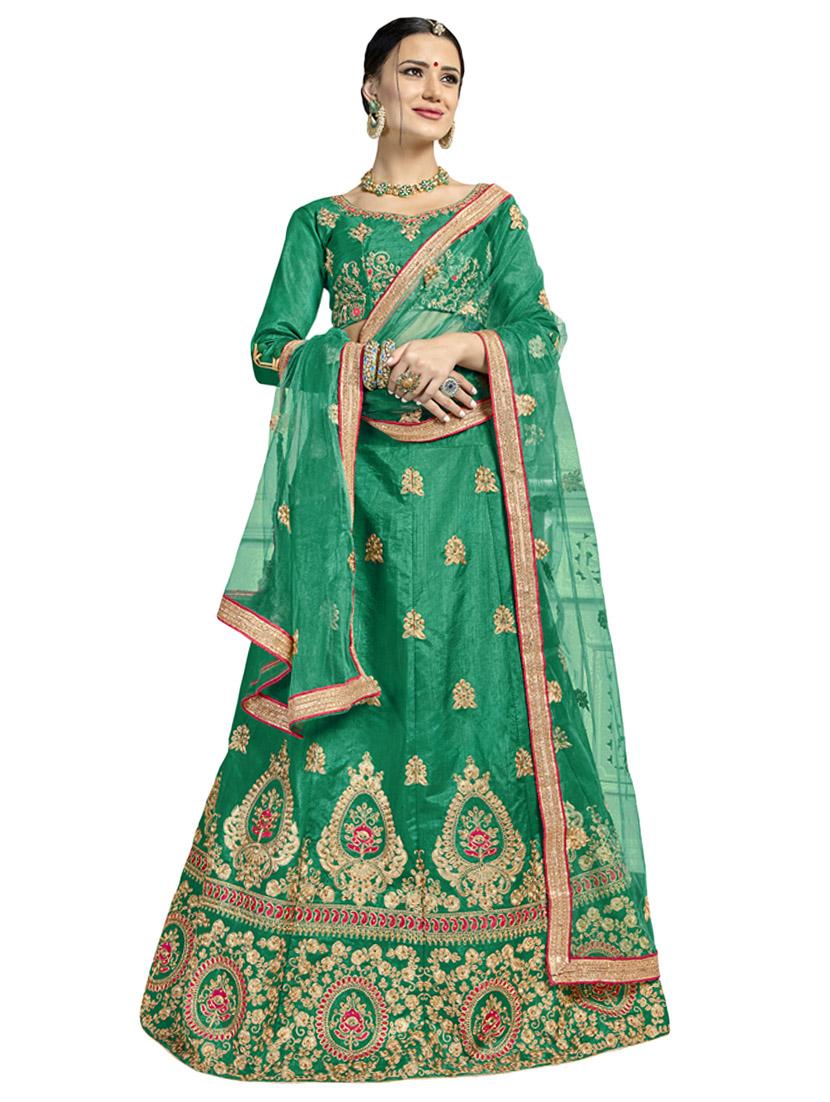 Gold embroidered a-line lehenga - 15729430 - Zoom Image - 1