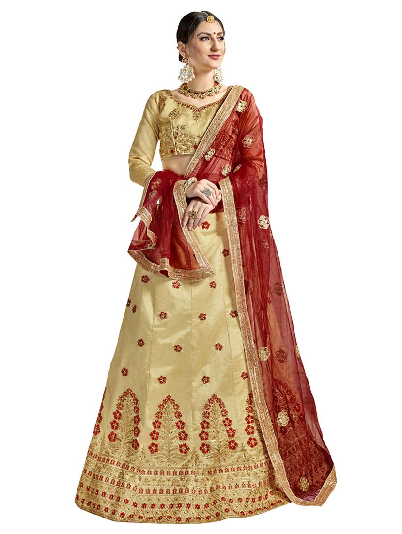 Gold embroidered a-line lehenga - 15729431 - Zoom Image - 1