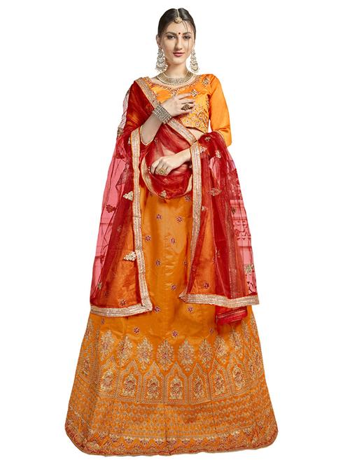 Gold embroidered a-line lehenga - 15729433 - Standard Image - 1